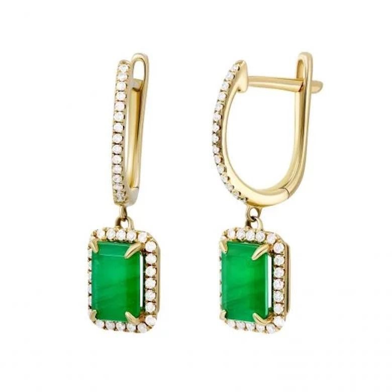 Lever-Back Diamond Emerald Yellow 14k Gold Earrings for Her - 4