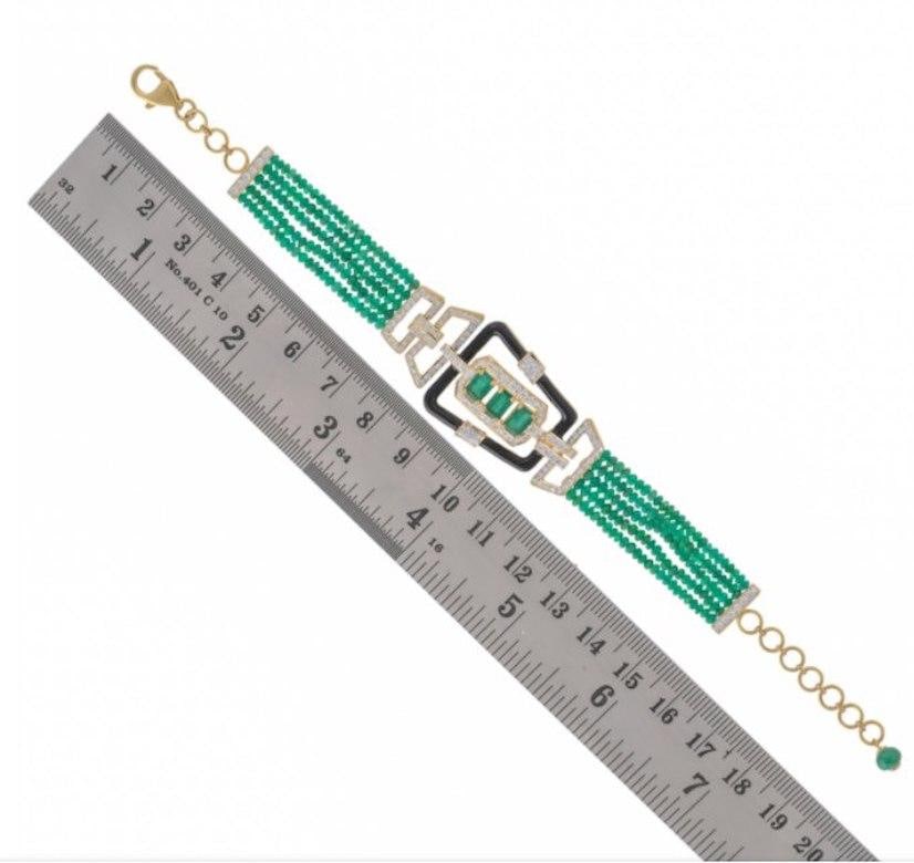 Delicate Natural Emerald Yellow Gold Black Enamel Bracelet for Her - 5