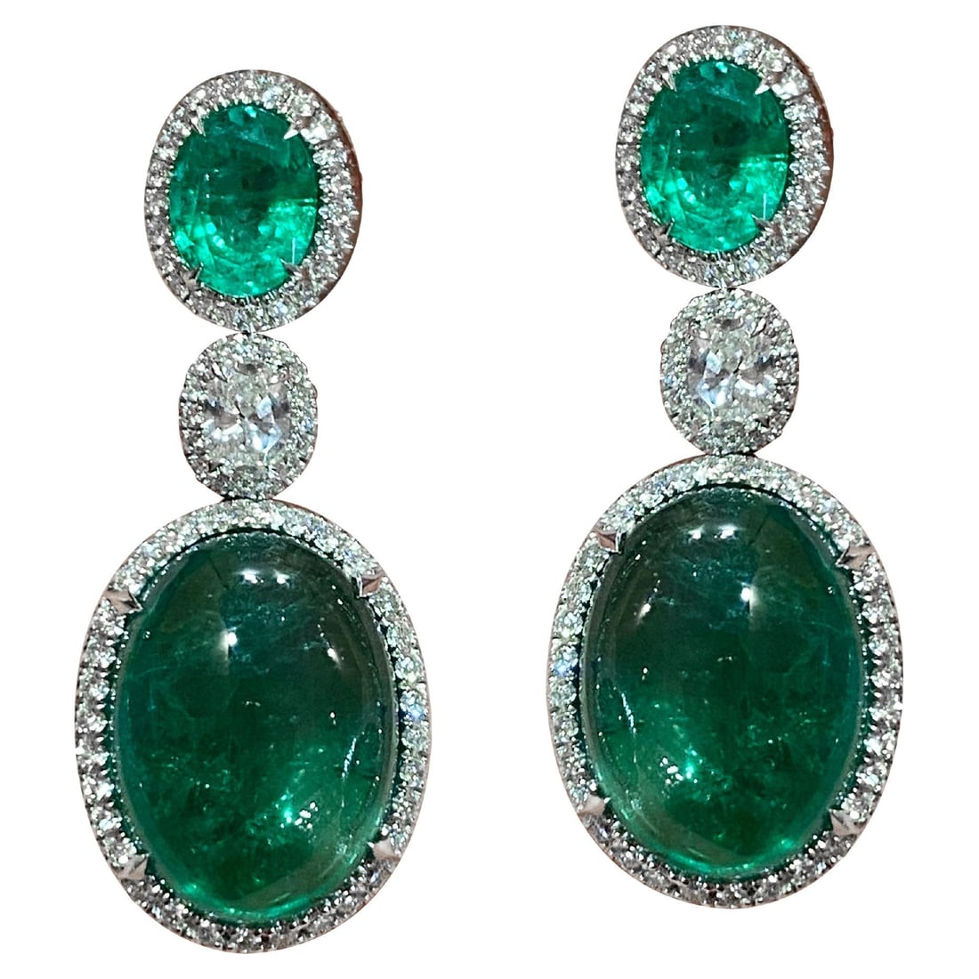 Unique Emerald Diamond Dangle White 18k Gold Earrings for Her - 11