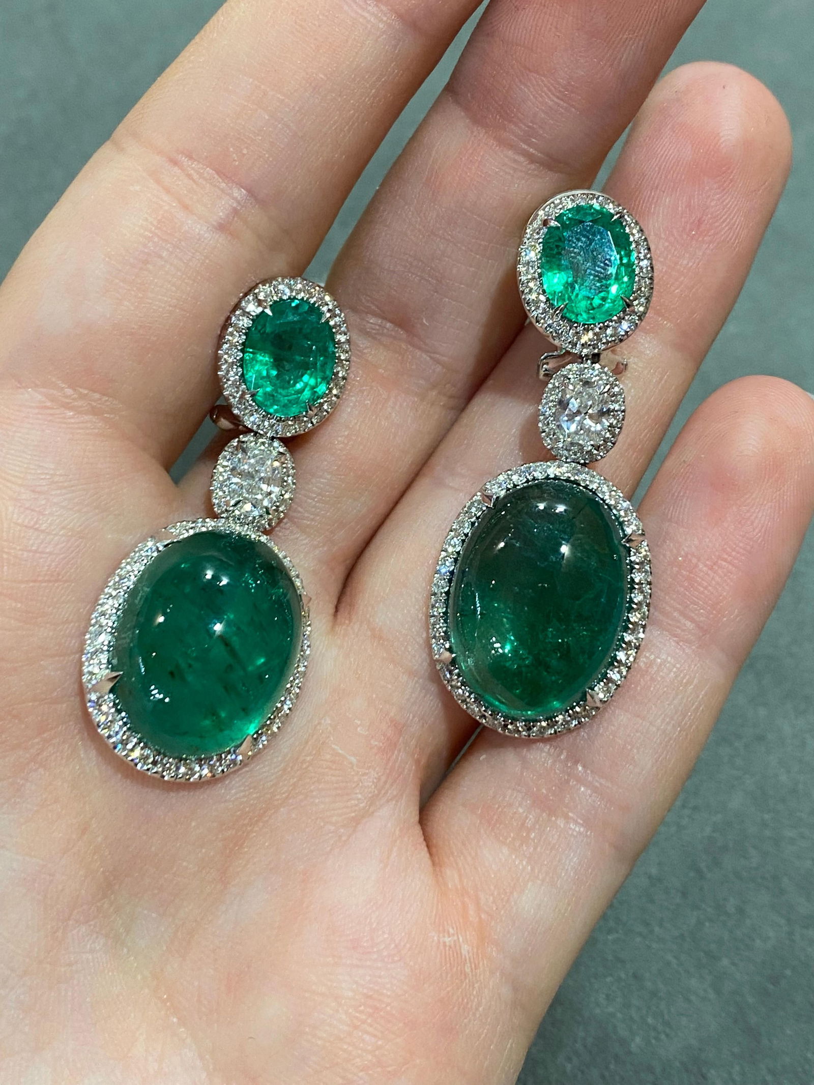 Unique Emerald Diamond Dangle White 18k Gold Earrings for Her - 16