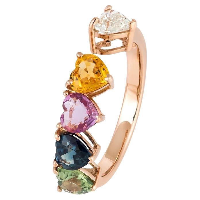 Fashion Everyday Diamond Multi Sapphire Rose 18K Gold Ring for Her (1 of 5)
