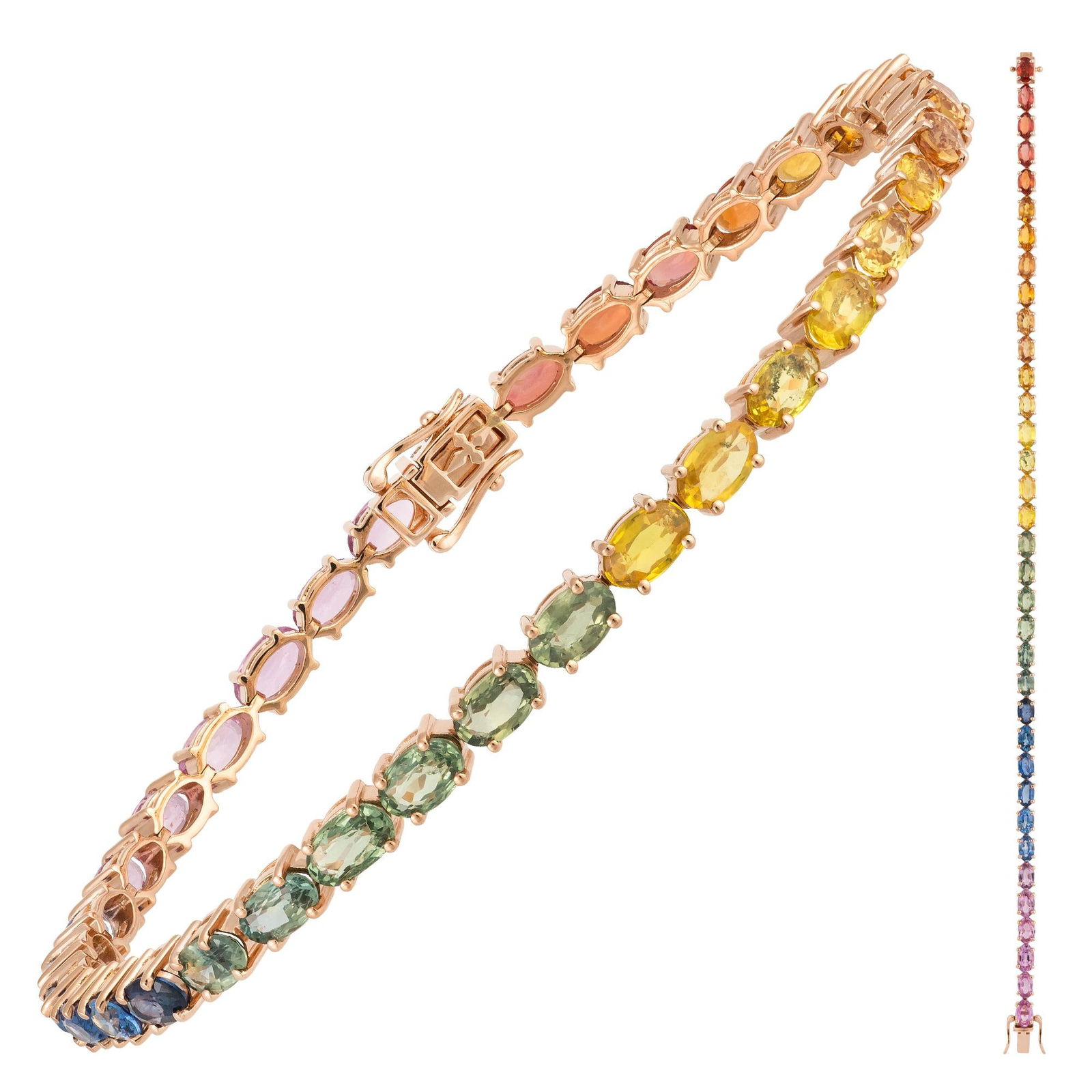 Unique Pink Gold 18K Multi Sapphires Bracelet Diamond for Her - 5