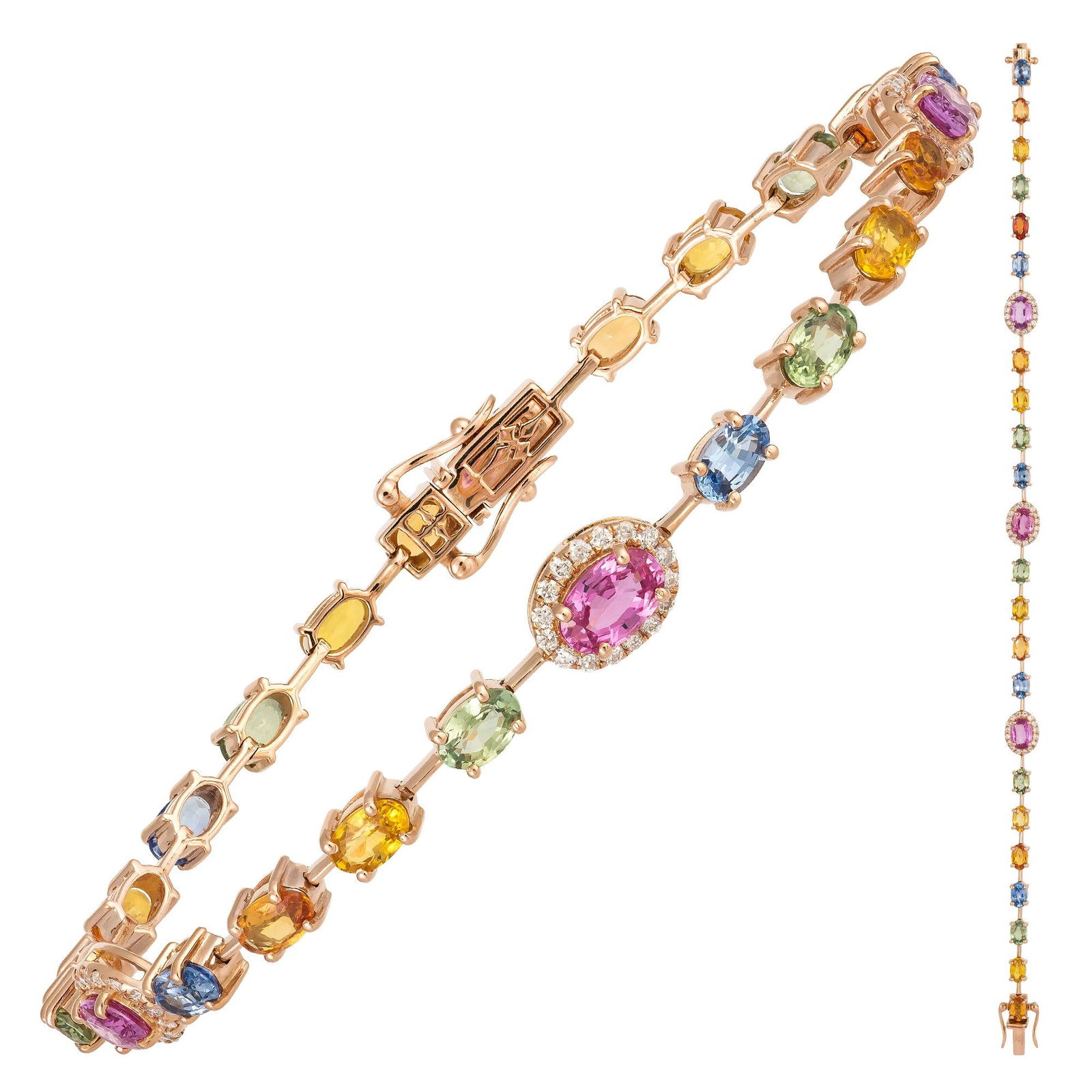 Unique Pink Gold 18K Multi Sapphires Bracelet Diamond for Her - 4
