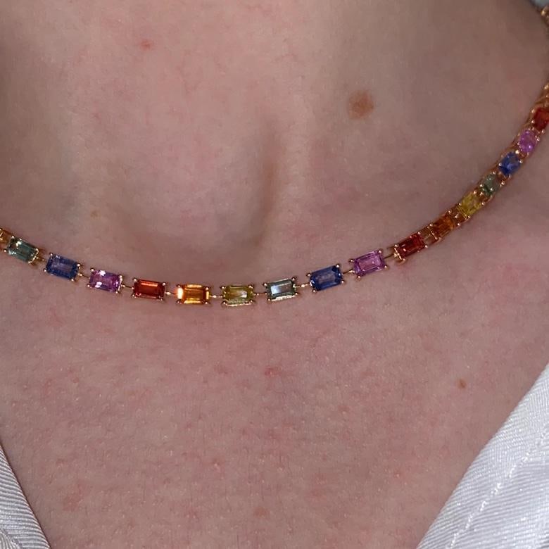 Magnificent Multi Sapphire Fine Jewellery Rose Gold Tennis Choker - 8