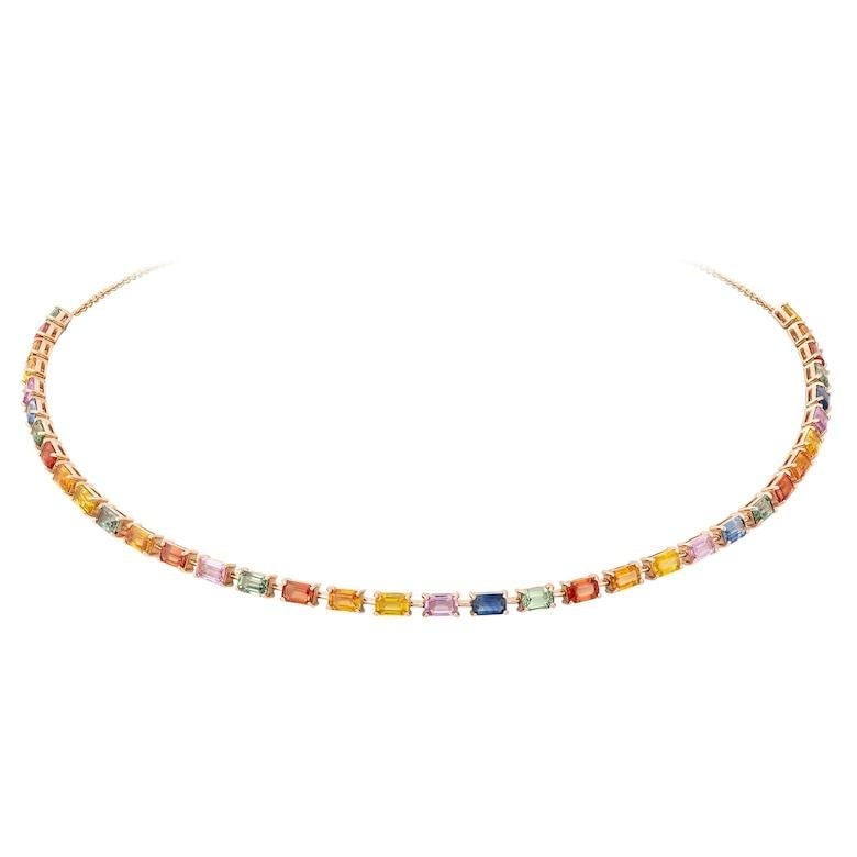 Magnificent Multi Sapphire Fine Jewellery Rose Gold Tennis Choker - 9