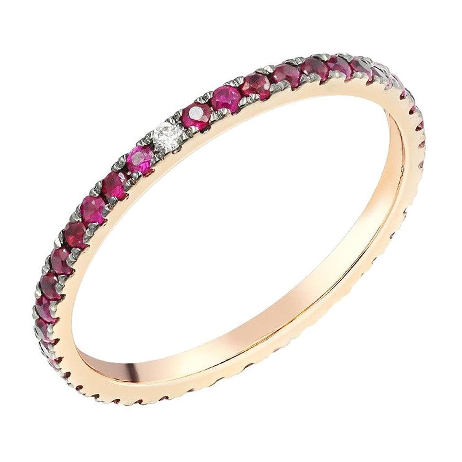 Fancy Ruby Diamond Yellow Gold Ring: Title: Fancy Ruby Diamond Yellow Gold Ring Description: Ring Yellow Gold 14 K Diamond 1-RND-0,01-G/VS1A Ruby 39-RND-0,54ct Weight 1,25 grams Size 17,2 With a heritage of ancient fine Swiss jewelry