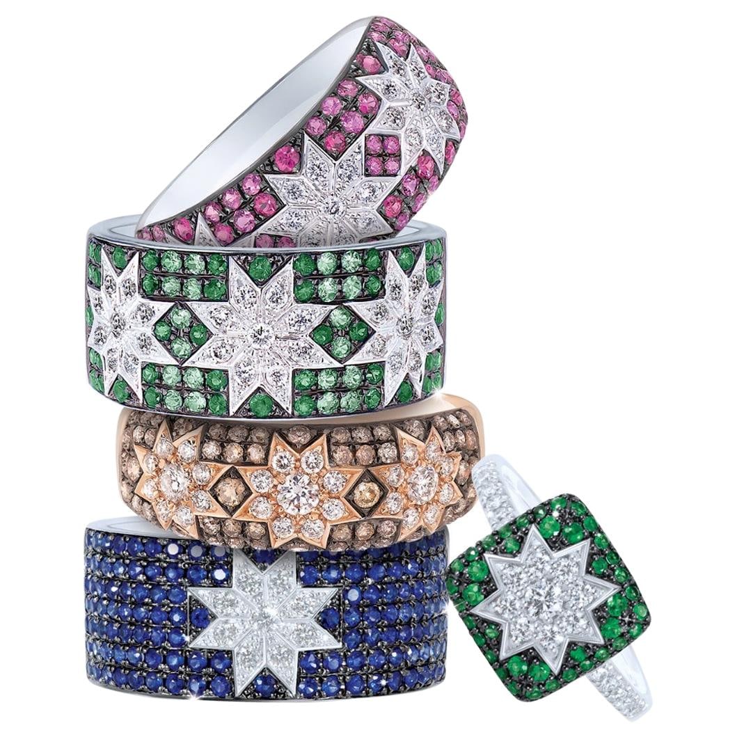 Customisable Natkina Star Sapphire / Tsavorite / Black Diamond White Gold Ring: Title: Customisable Natkina Star Sapphire / Tsavorite / Black Diamond White Gold Ring Description: Lot 1 (Black diamond) price 5300 euro Ring 14K White Gold Diamond 3-Round 57-0,13-4/6A Diamond