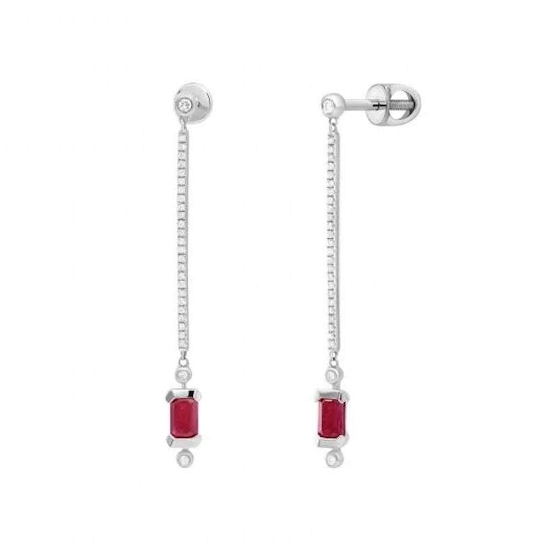 Dangle Diamond Ruby White 14k Gold Earrings for Her - 5
