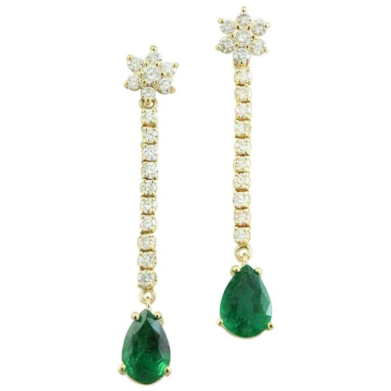 Fabulous Natural Emerald Yellow Gold Dangle Drop Earrings for Her (1 of 4)
