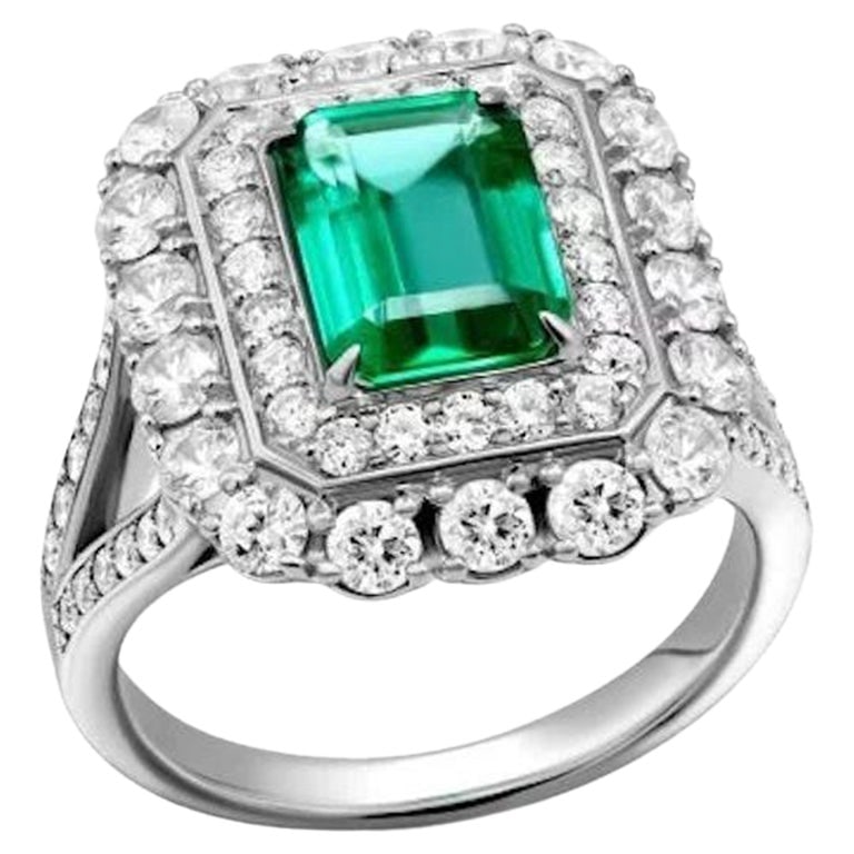 Unique 1.68 Carat Emerald Diamond White 14k Gold Ring for Her (1 of 5)