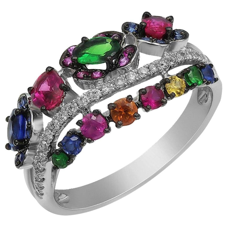 Impressive Yellow Blue Sapphire Ruby Tsavorite Diamond White Gold Ring (1 of 1)