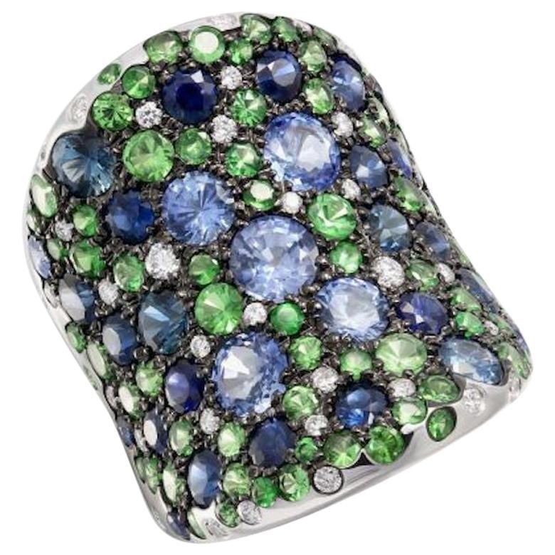 Creative Natkina Blue Sapphire Tsavorite Diamond Designer Ring for Her: Title: Creative Natkina Blue Sapphire Tsavorite Diamond Designer Ring for Her Description: Ring White Gold 14 K (Matching Brooch Available) Diamond 40-RND 57-0,52-4/5 Tsavorite 68-RND-2,63 1/2- Blue S