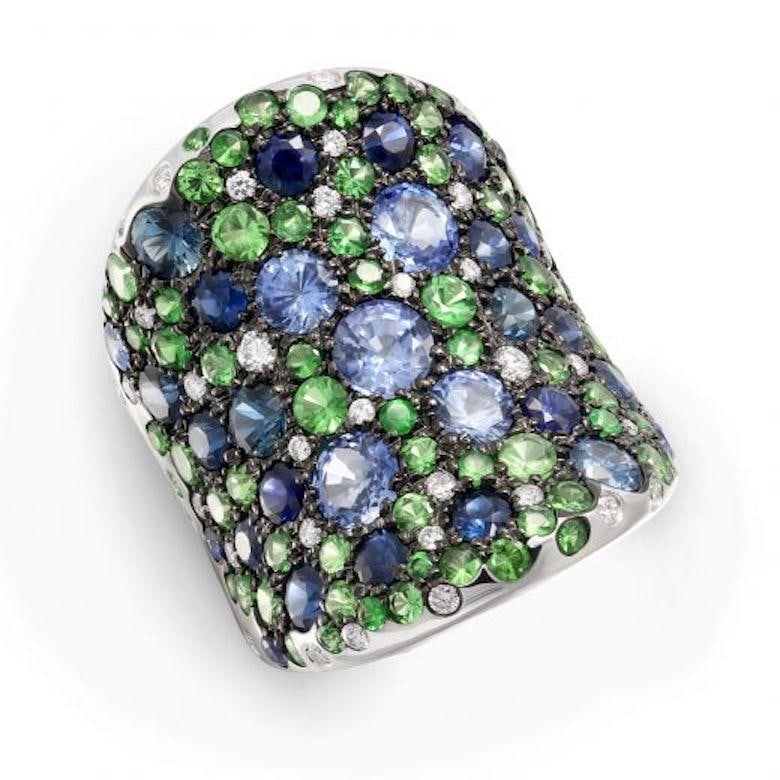 Creative Natkina Blue Sapphire Tsavorite Diamond Designer Ring for Her - 2