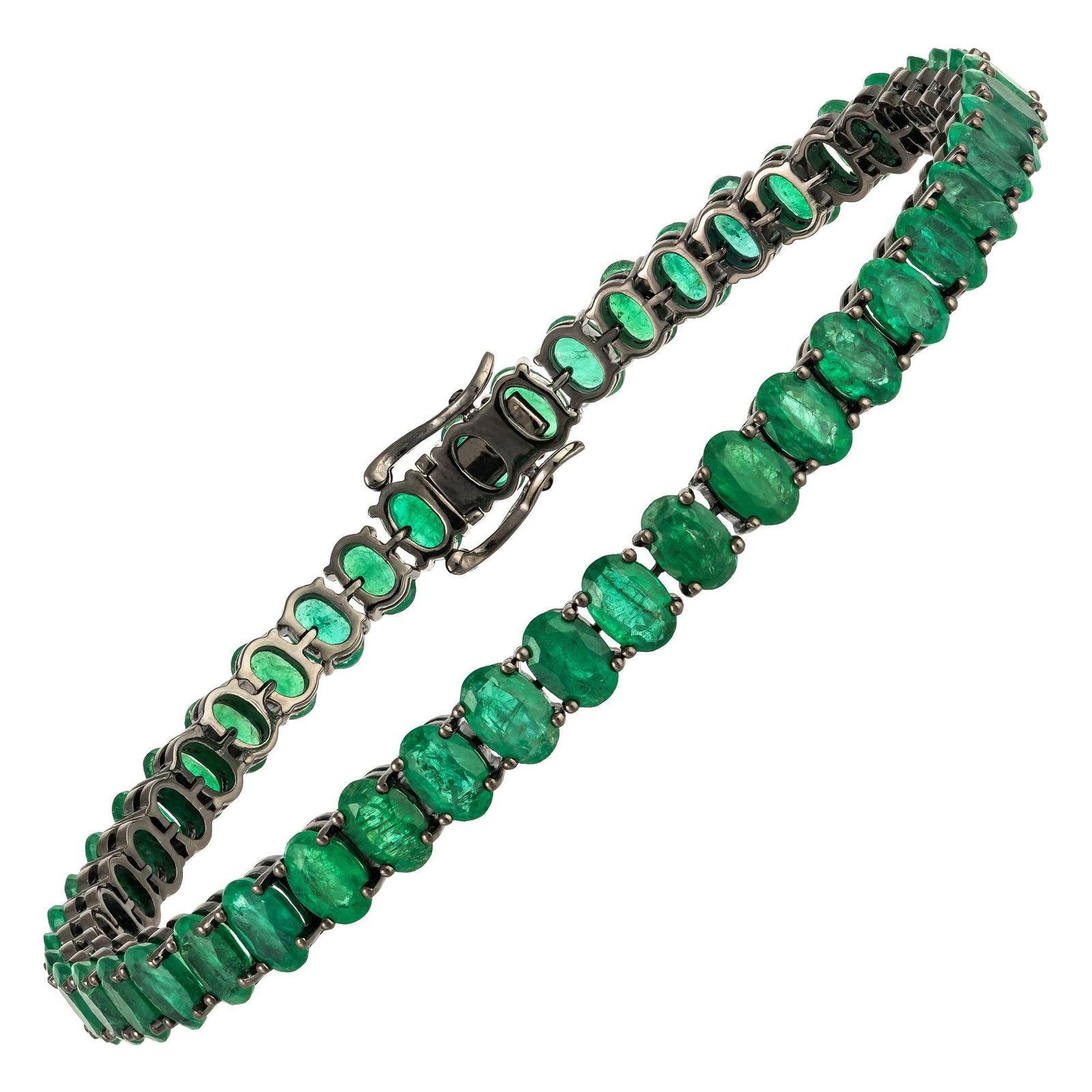 Diamond Tennis Bracelet 18K White Gold Emerald 19.16 Cts/47 Pcs (1 of 5)