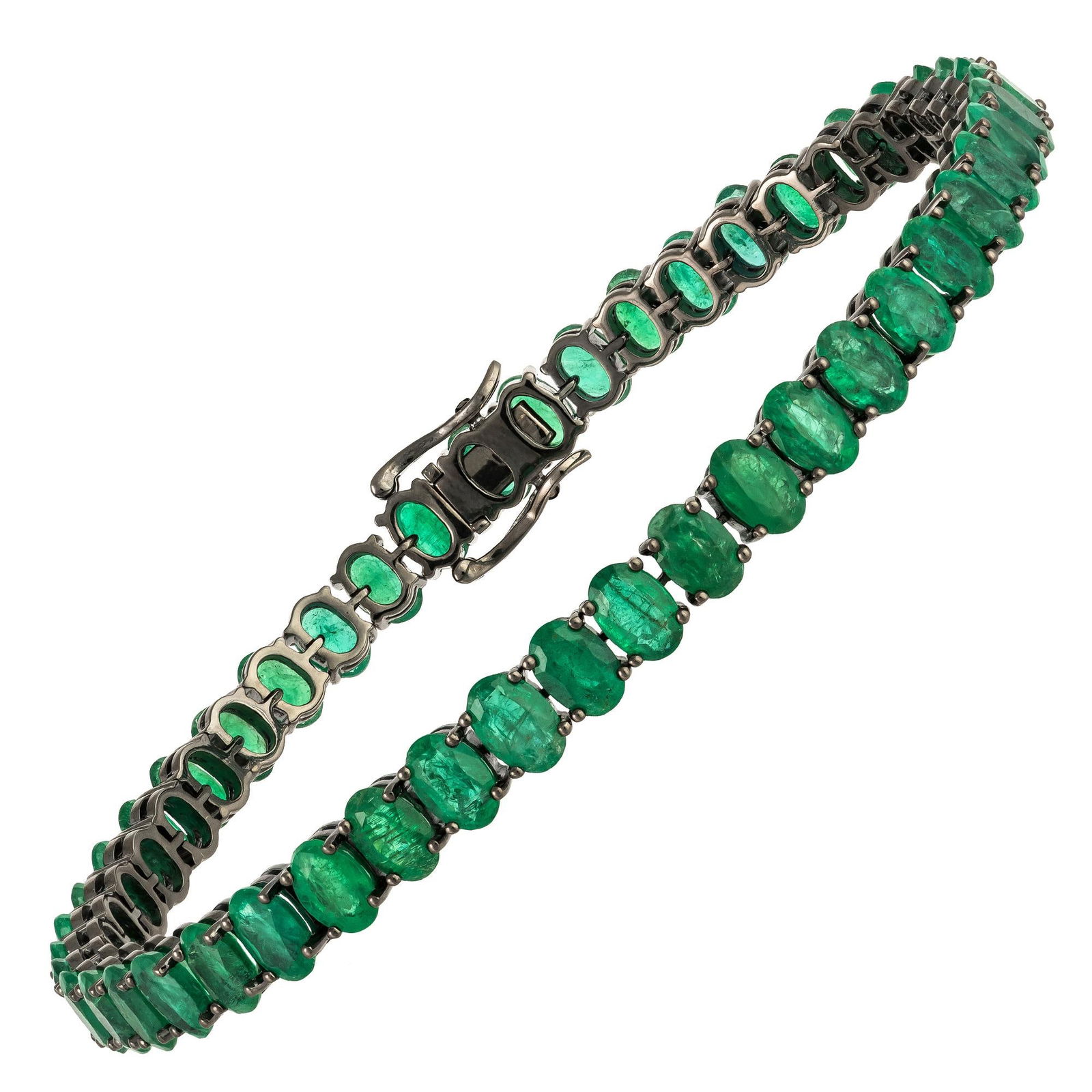 Diamond Tennis Bracelet 18K White Gold Emerald 19.16 Cts/47 Pcs - 2