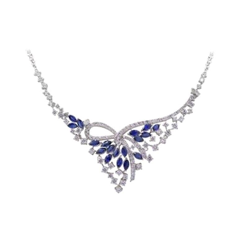 Fine Jewellery Blue Sapphire Diamond White Gold Drop Link Necklace (1 of 4)
