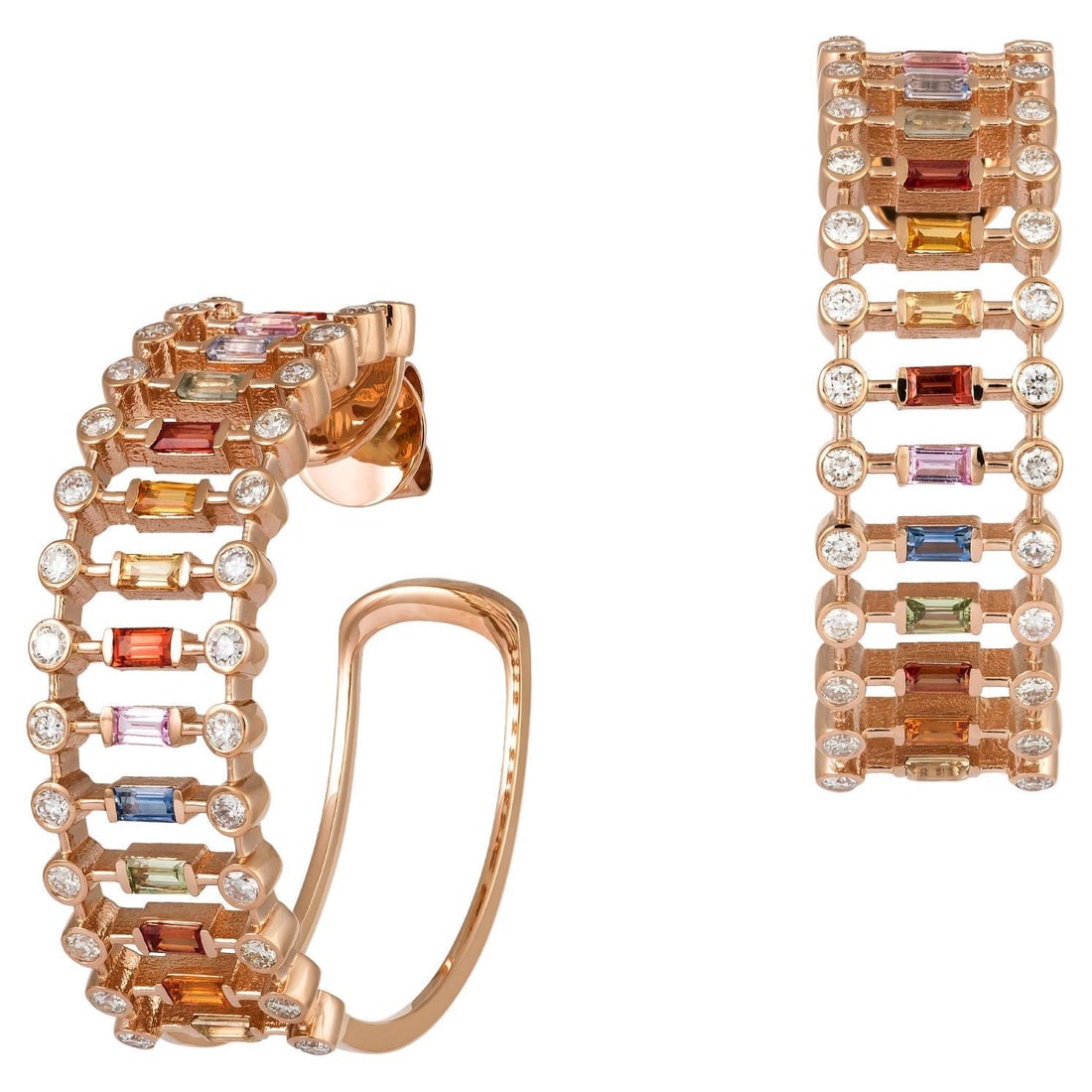 Hoop Pink Gold 18K Earrings Diamond Multi Sapphire for Her: Title: Hoop Pink Gold 18K Earrings Diamond Multi Sapphire for Her Description: EARRING 18K Pink Gold Diamond 1.24 Cts/56 Pcs Multi Sapphire 2.02 Cts/28 Pcs Reserve: $3,396.00 Shipping: Domestic: 