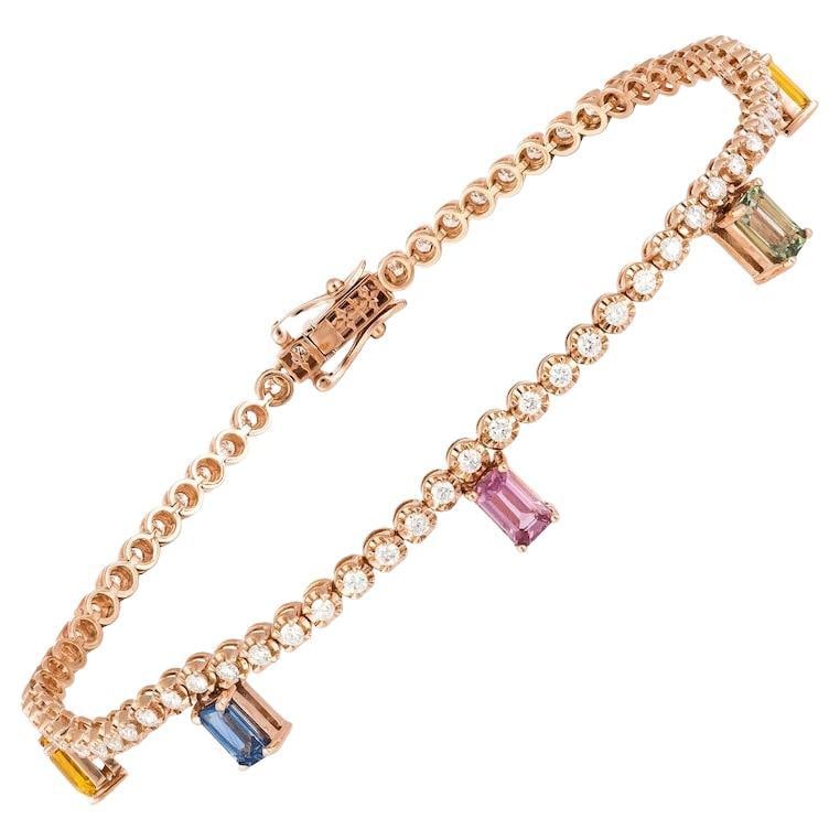 Magnificent Multi Sapphire Diamond Fine Jewellery Rose Gold Tennis Bracelet (1 of 5)