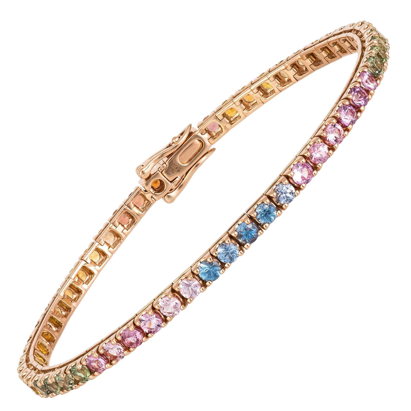Diamond Tennis Bracelet 18K Rose Gold Multi Sapphire 6.94 Cts/54 Pcs: Title: Diamond Tennis Bracelet 18K Rose Gold Multi Sapphire 6.94 Cts/54 Pcs Description: BRACELET 18K Rose Gold Multi Sapphire 6.94 Cts/54 Pcs Reserve: $2,584.00 Shipping:Domestic: Flat-rate of
