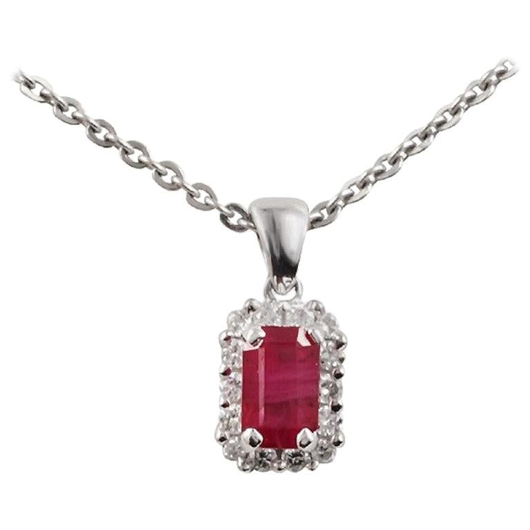 Elegant Vintage Style Ruby White Diamond White Gold Pendant Necklace: Title: Elegant Vintage Style Ruby White Diamond White Gold Pendant Necklace Description: Necklace White Gold 14 K (Matching Earrings Available) Diamond 14-RND57-0,1-4/6A Ruby 1-RND-0,34 4/5 Weight 2,4