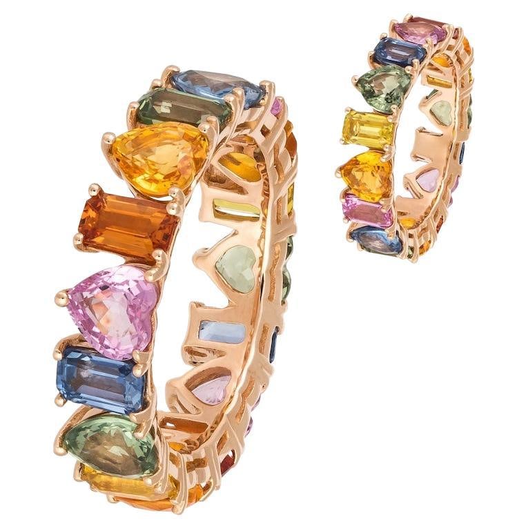 Fashion Everyday Multi Sapphire Rose 18K Gold Ring for Her (1 of 5)