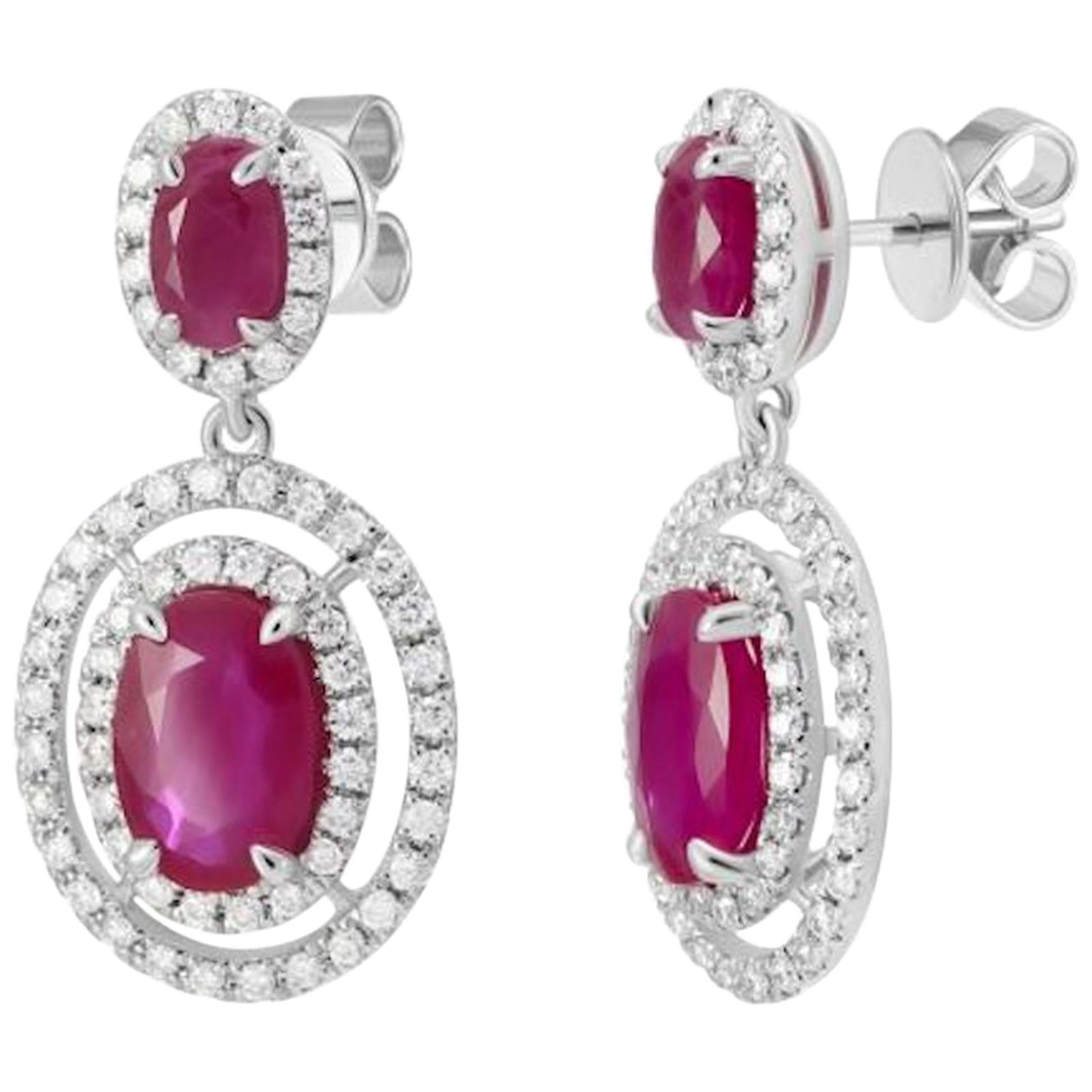 Italian Ruby Diamond White Gold Dangle Earrings for Her - 13