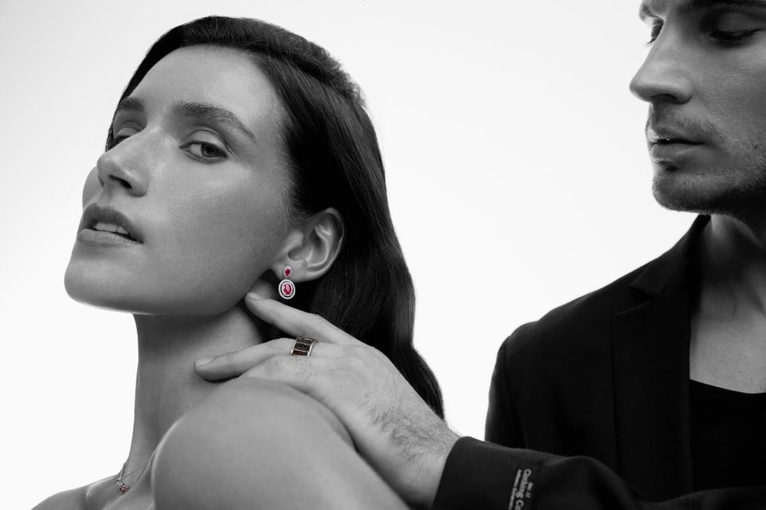 Italian Ruby Diamond White Gold Dangle Earrings for Her - 4