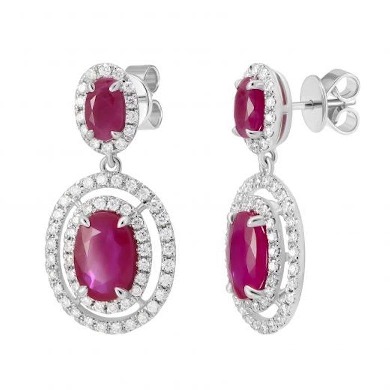 Italian Ruby Diamond White Gold Dangle Earrings for Her - 8