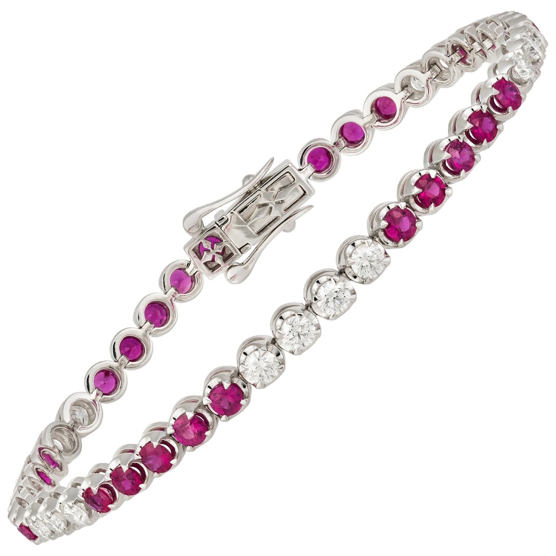 Diamond Tennis Bracelet 18k White Gold Diamond 1.57 Carat/14 Pcs Ruby 3.96 Carat (1 of 5)