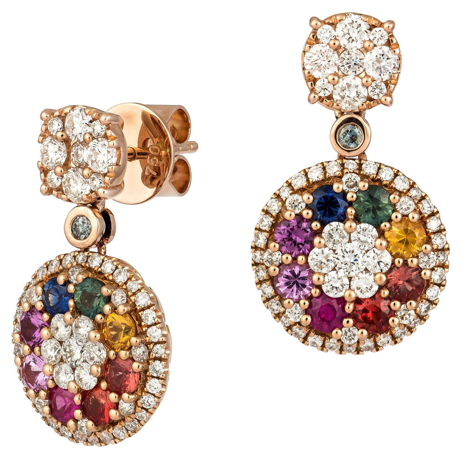 Spectacular Multi Sapphire Diamond Rose 18 Karat Gold Earrings for Her (1 of 5)