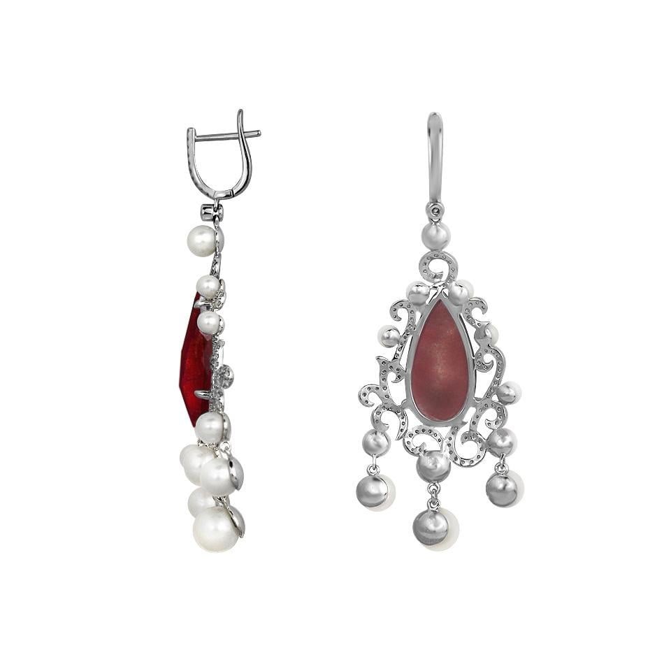 Natkina Pearl Ruby Diamond White Gold Baroque Chandelier Drop Earrings - 2