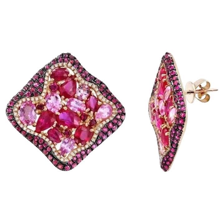 Posh Pink Sapphire Ruby Diamond Earring Yellow Gold For Her (1 of 5)