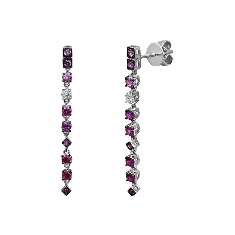 Ruby Pink Sapphire Diamond White Gold Earrings: Title: Ruby Pink Sapphire Diamond White Gold Earrings Description: White Gold 14K Earrings Diamond 2-RND-0,12-G/VS1A Ruby 6-0,29ct Pink Sapphire 12-0,61ct Weight 2.79 grams With a heritage of ancient