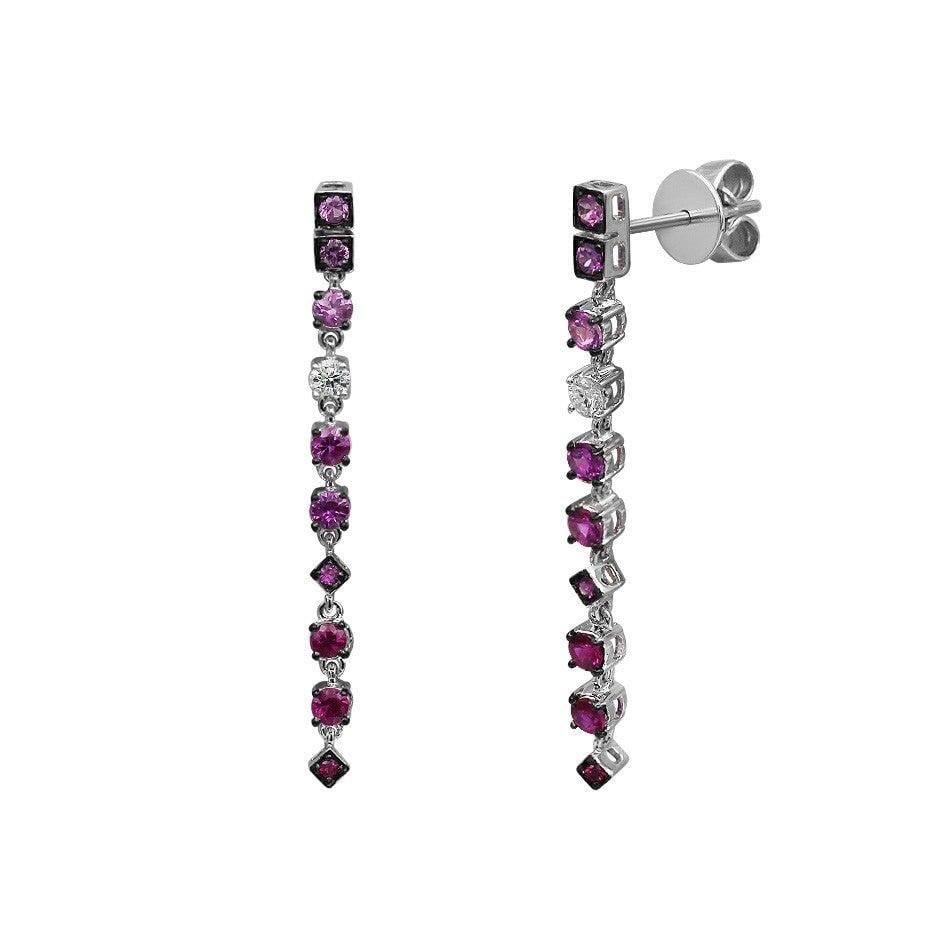 Ruby Pink Sapphire Diamond White Gold Earrings - 3