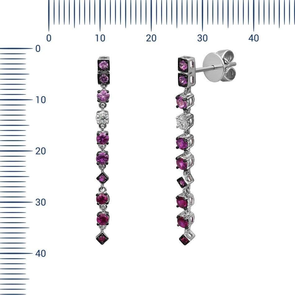Ruby Pink Sapphire Diamond White Gold Earrings - 4