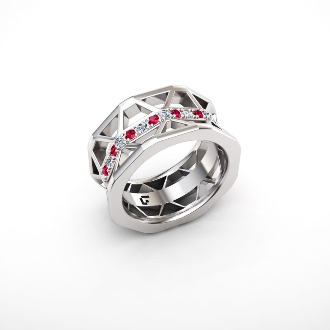 Statement Ruby White Diamond Band Elegant White 18K Gold Ring for Her for Him - 2