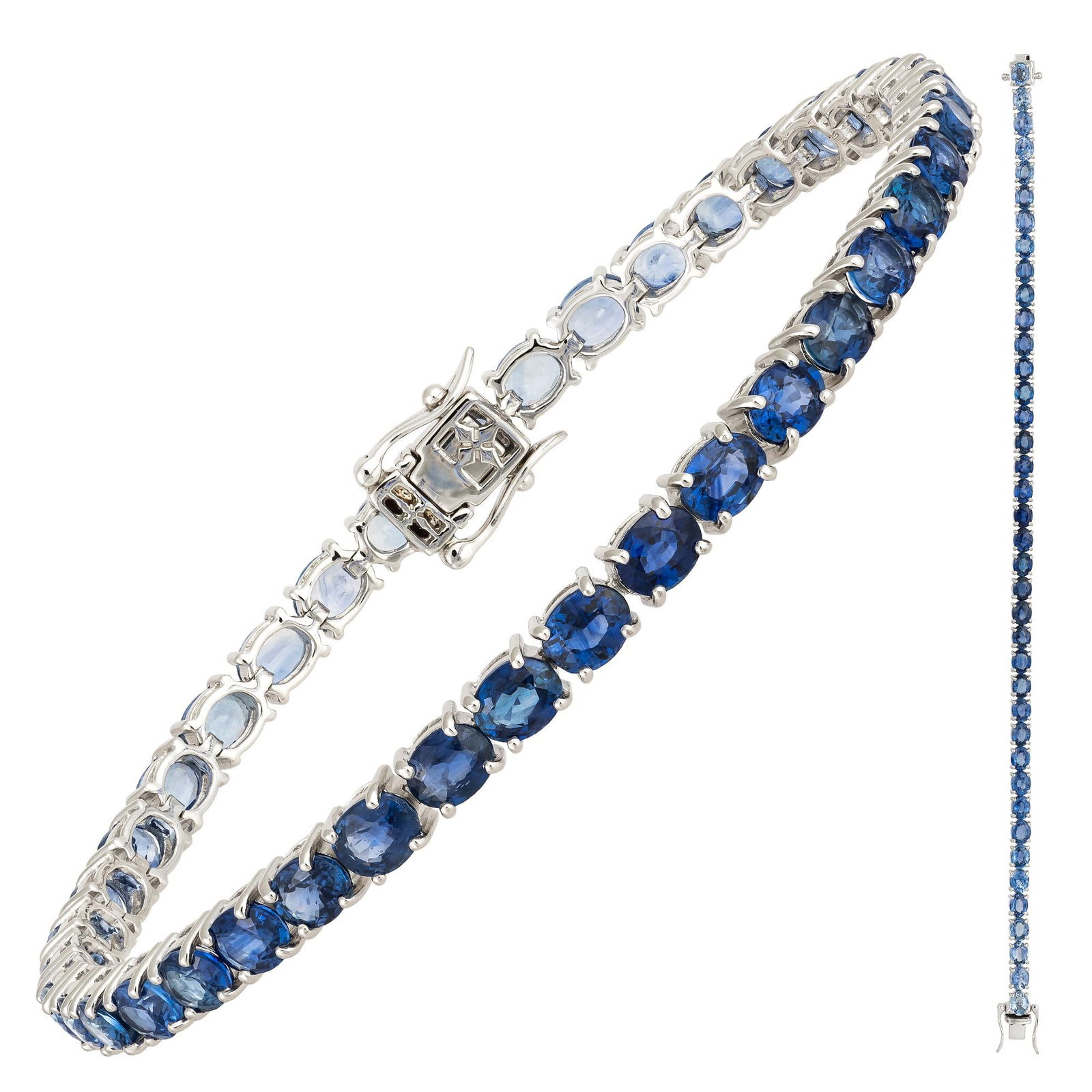 Sapphire Tennis Bracelet 18 Karat White Gold Blue Sapphire 13.35 Carat/39 Pieces - 12