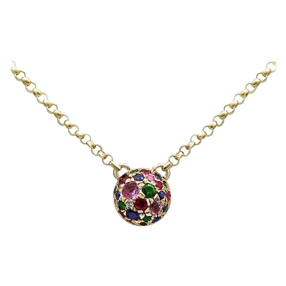 Impressive Ruby Pink Sapphire Diamond Tsavorite Yellow Gold Necklace (1 of 4)