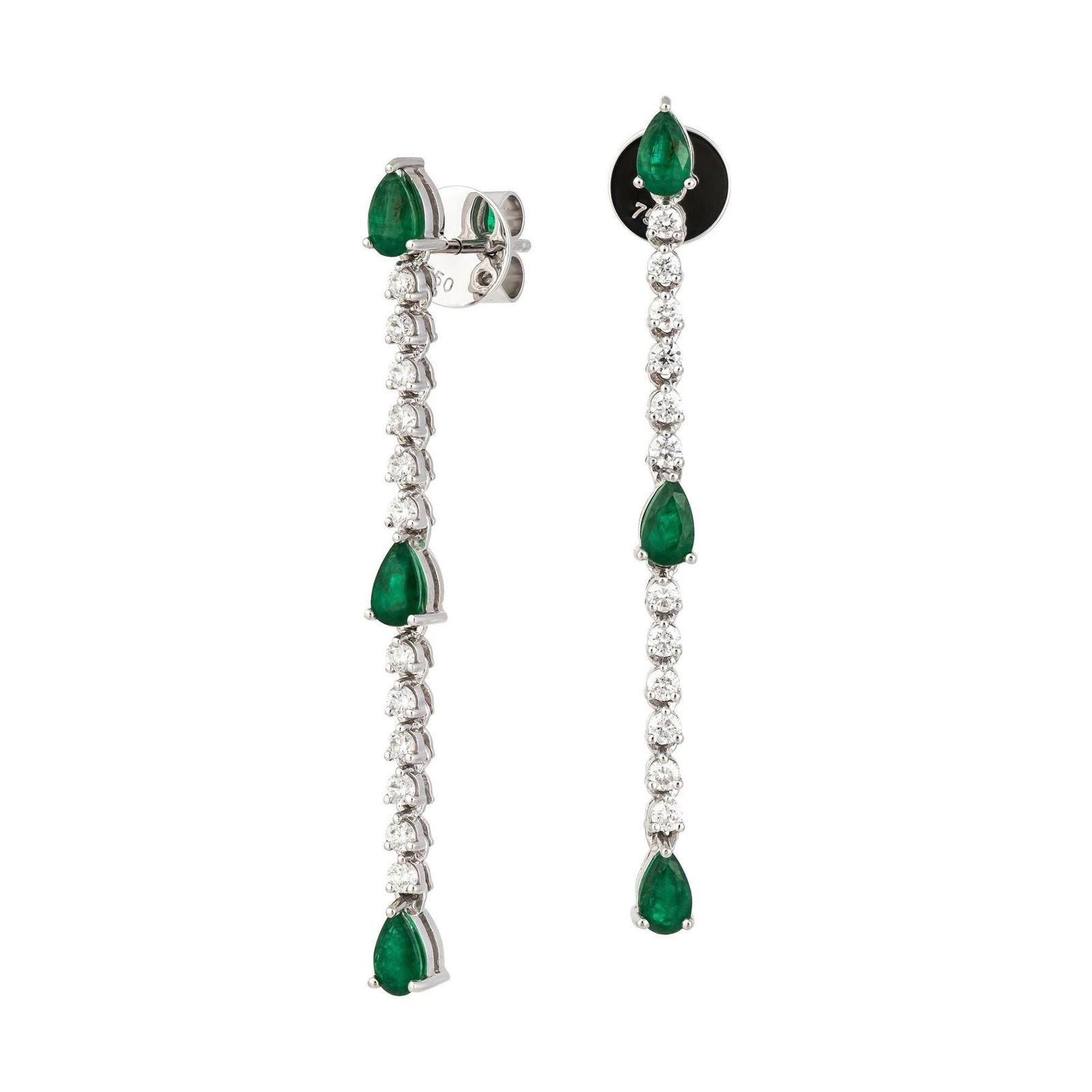 Precious Emerald Diamond Cocktail White 18k Gold Dangle Earrings: Title: Precious Emerald Diamond Cocktail White 18k Gold Dangle Earrings Description: Earrings White 18K Gold Diamond 0.63 Cts/24 Pcs Emerald 1.22 Cts/6 Pcs Weight 3,90 grams It is our honour to create