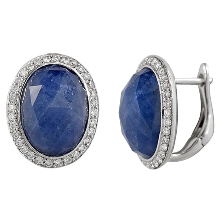 Fine Natkina Blue Sapphire Diamond Lever-Back Precious White 18K Gold Earrings: Title: Fine Natkina Blue Sapphire Diamond Lever-Back Precious White 18K Gold Earrings Description: Earrings White Gold 18 K Diamond 64-RND 57-0,43ct-5/5A Blue Sapphire 2-13,72ct Т(5) Weight 8.44