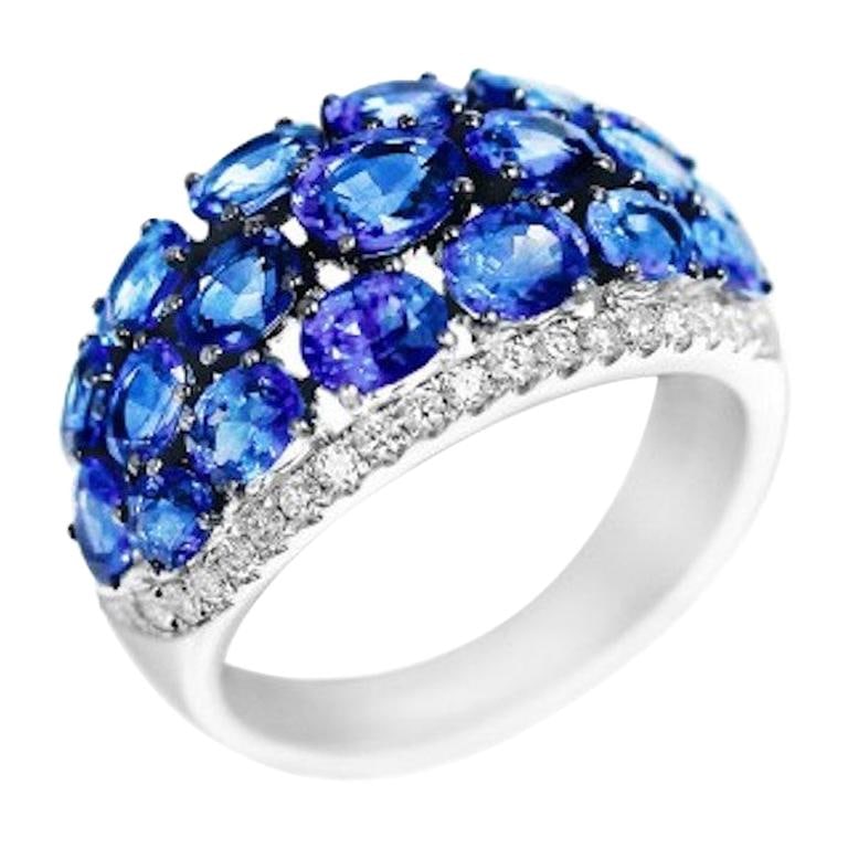 Rare Blue Sapphire White Diamond Dome White Gold Rare Ring - 6