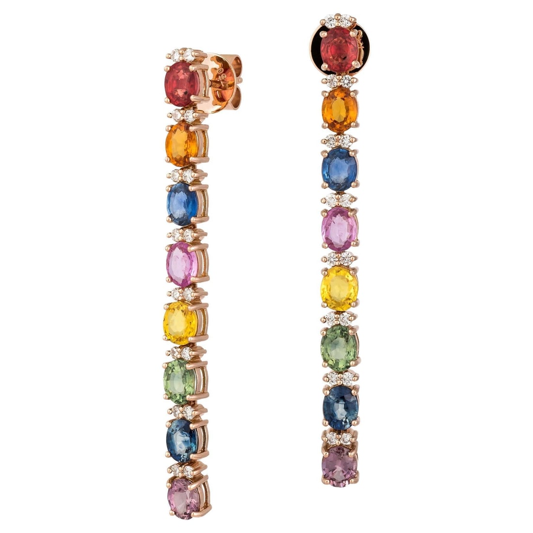Every Day Dangle Multi Sapphire Pink Gold 18K Earrings Diamond for Her: Title: Every Day Dangle Multi Sapphire Pink Gold 18K Earrings Diamond for Her Description: EARRING 18K Pink Gold Diamond 0.45 Cts/32 Pcs Multi Sapphire 7.53 Cts/16 Pcs Reserve: $1,601.00 Shipping: Dom