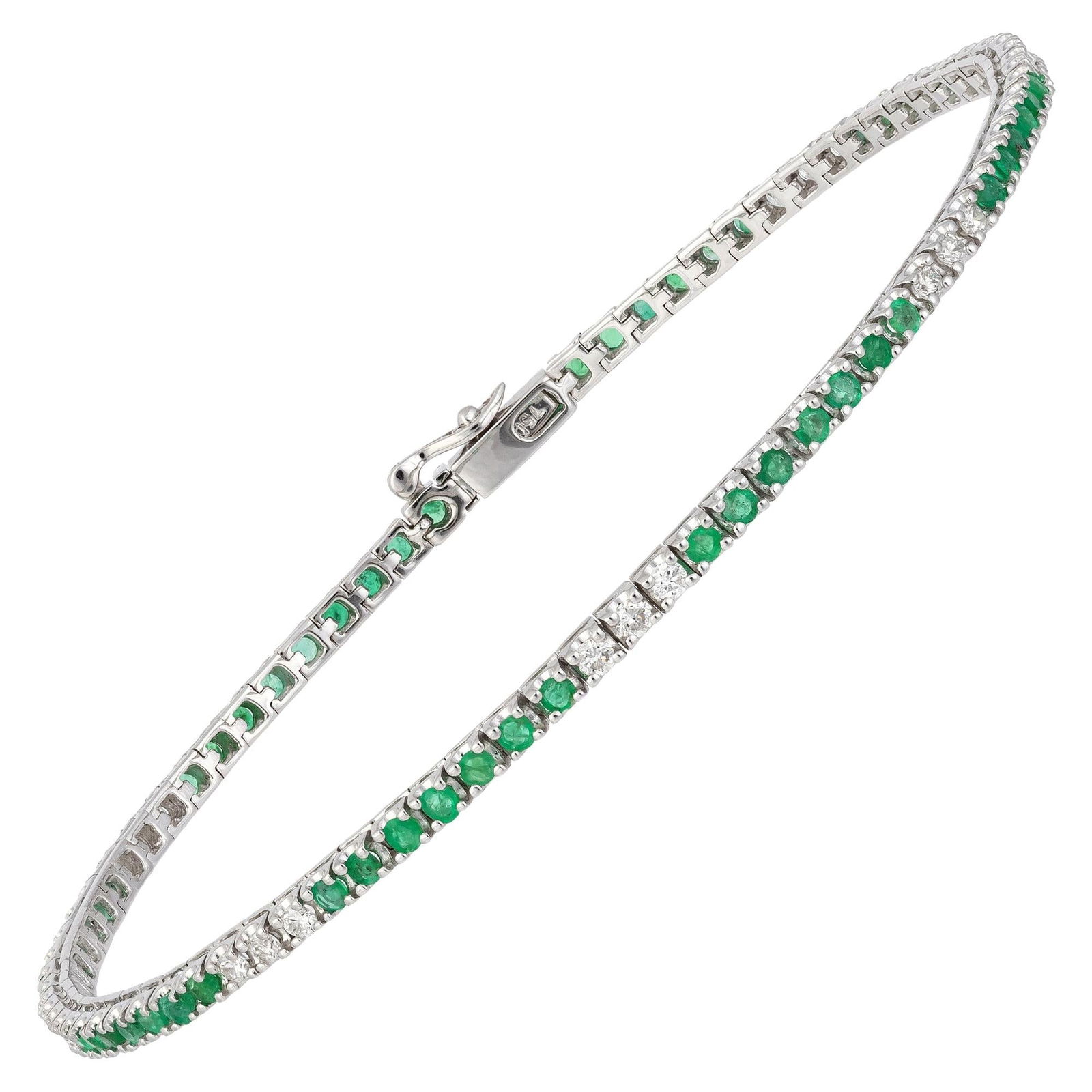 Diamond Tennis Bracelet 18 Karat White Gold Diamond 0.47 Carat/21 Pieces Emerald (1 of 5)