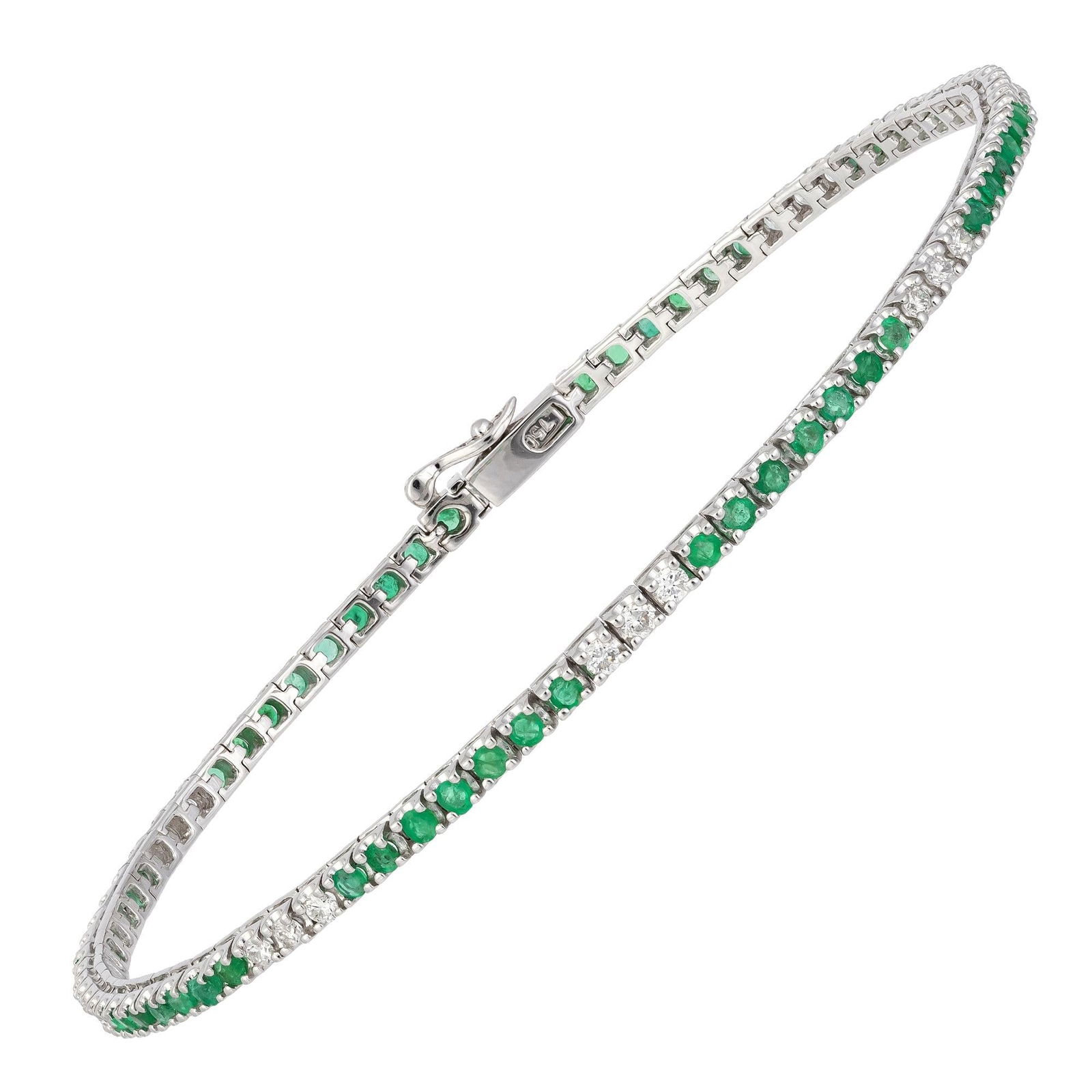 Diamond Tennis Bracelet 18 Karat White Gold Diamond 0.47 Carat/21 Pieces Emerald - 3