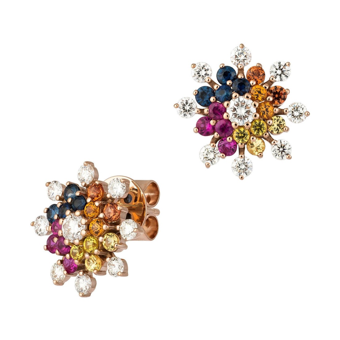 Rococo Style Multi Sapphire RubyStud Earrings 18 K Pink Gold for Her (1 of 5)