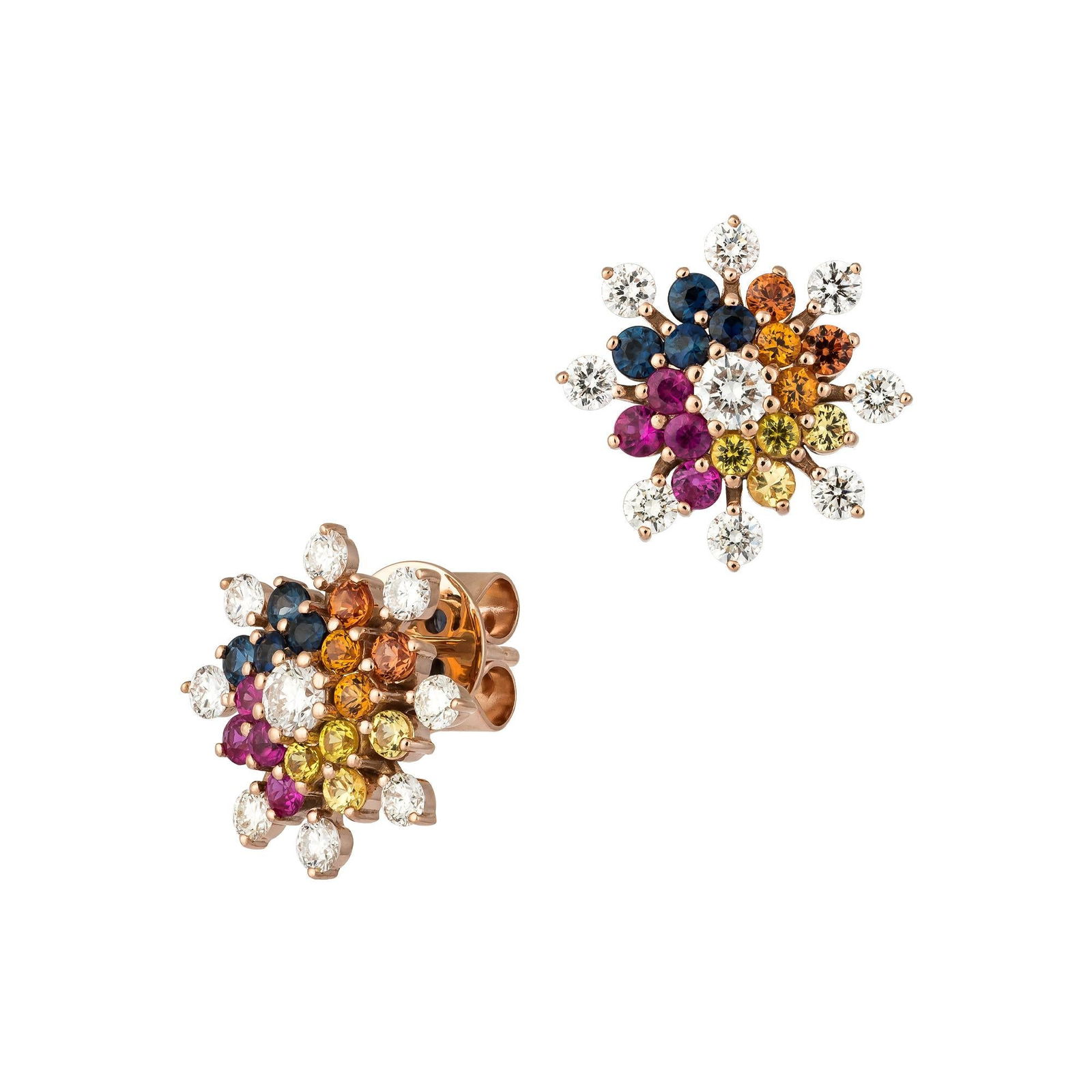 Rococo Style Multi Sapphire RubyStud Earrings 18 K Pink Gold for Her - 5