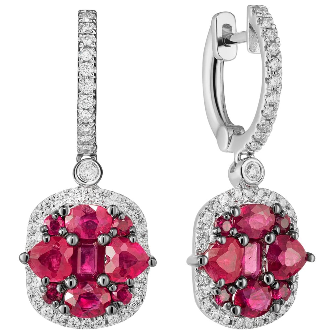 Original Natkina Red Ruby Diamond Dangle Lever-Back Earrings for Her - 6