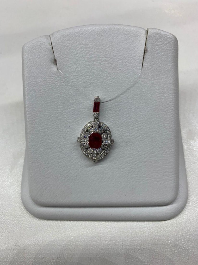 Classical Combination Ruby White Diamond White Gold Pendant - 8
