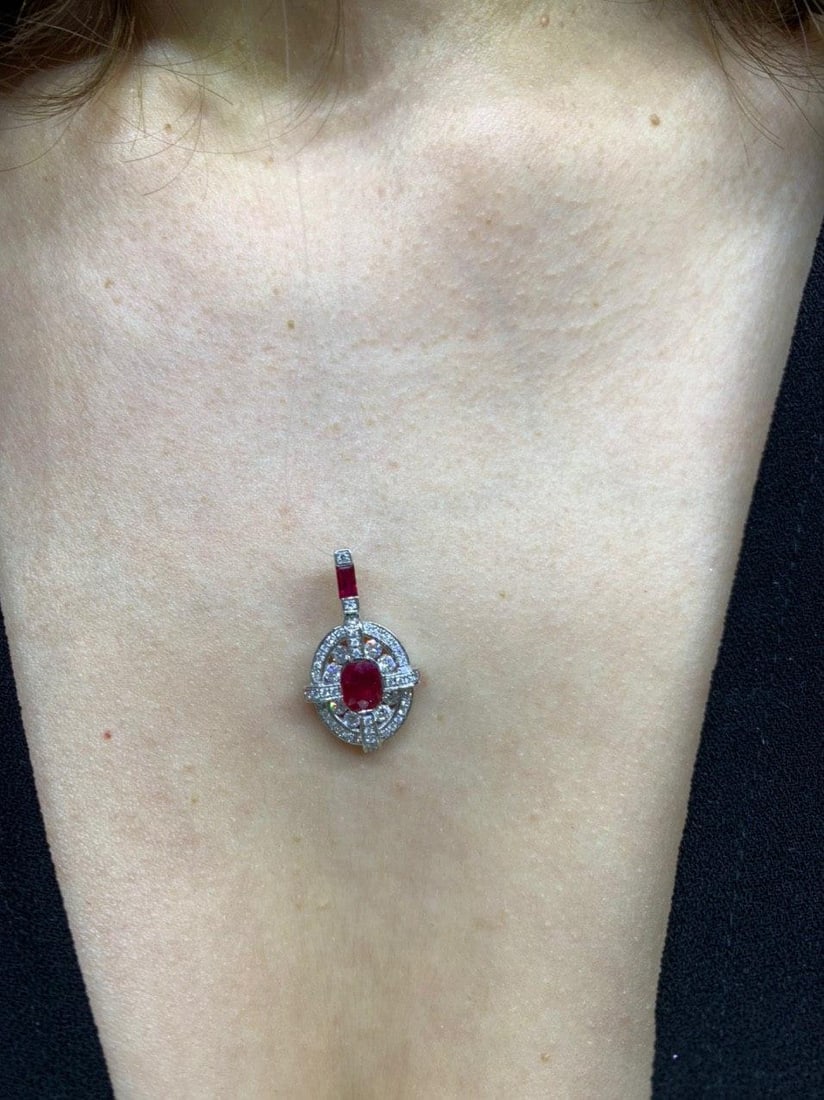 Classical Combination Ruby White Diamond White Gold Pendant - 4