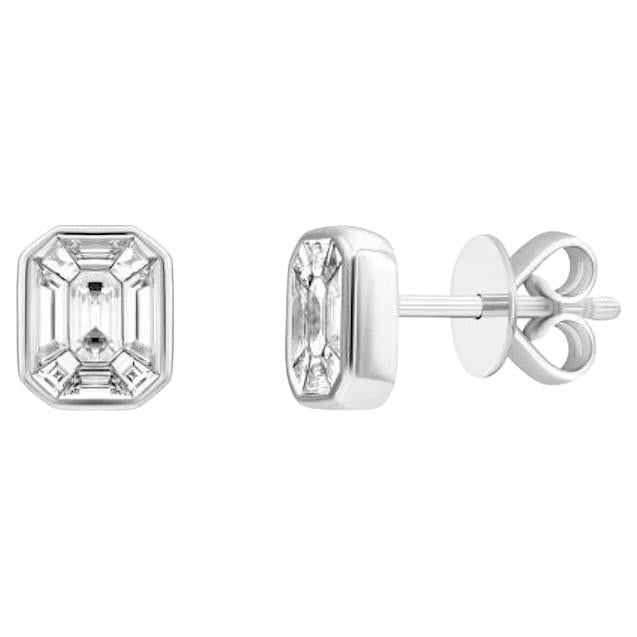Emerald Shape Studs Diamond White Gold Earrings for Her - 12